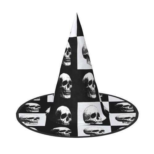 ZAQXSWCDEV Schwarzer Totenkopf Halloween Hut - Gruseliges Party-Kostüm-Accessoire mit Volldruck-Design - Leichter faltbarer Hexenhut für Halloween, Karneval, Maskerade & Rollenspiel-Events von ZAQXSWCDEV