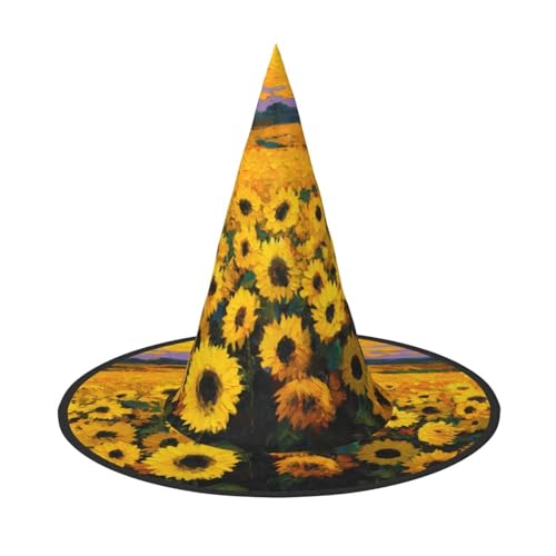 ZAQXSWCDEV Sonnenblume Halloween Hut - Gruseliges Partykostüm-Accessoire mit Volldruck-Design - Leichter faltbarer Hexenhut für Halloween, Karneval, Maskerade & Rollenspiel-Events von ZAQXSWCDEV