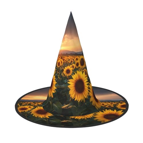 ZAQXSWCDEV Sonnenblume Halloween Hut - Gruseliges Partykostüm-Accessoire mit Volldruck-Design - Leichter faltbarer Hexenhut für Halloween, Karneval, Maskerade & Rollenspiel-Events von ZAQXSWCDEV