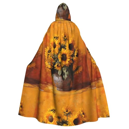 ZAQXSWCDEV Sonnenblumen-Kapuzenumhang – Allover-Druck-Design, Polyester-Material, bequem und langlebig, perfekt für Halloween, Cosplay und mehr von ZAQXSWCDEV