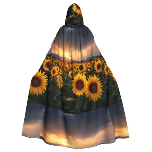 ZAQXSWCDEV Sonnenblumen-Kapuzenumhang – Allover-Druck-Design, Polyester-Material, bequem und langlebig, perfekt für Halloween, Cosplay und mehr von ZAQXSWCDEV