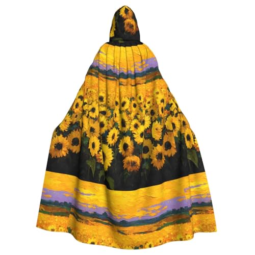 ZAQXSWCDEV Sonnenblumen-Kapuzenumhang – Allover-Druck-Design, Polyester-Material, bequem und langlebig, perfekt für Halloween, Cosplay und mehr von ZAQXSWCDEV