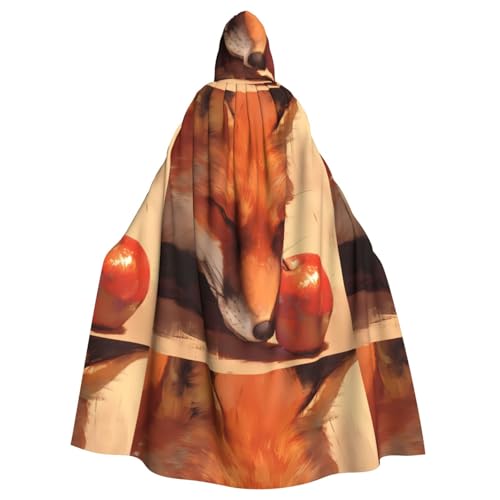 ZAQXSWCDEV Süßer Fuchs-Kapuzenumhang – Allover-Print-Design, Polyester-Material, bequem und langlebig, perfekt für Halloween, Cosplay und mehr von ZAQXSWCDEV