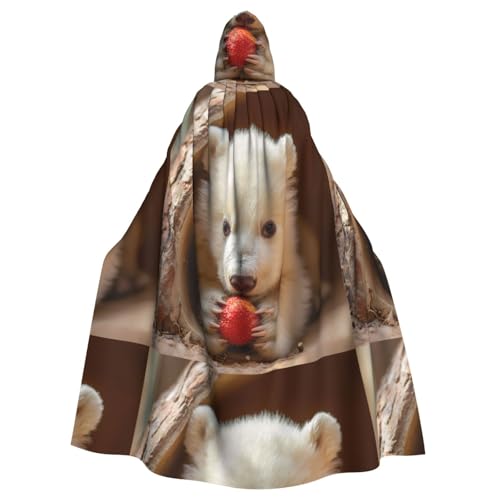 ZAQXSWCDEV Süßer kleiner Bären-Kapuzenumhang – Allover-Print-Design, Polyester-Material, bequem und langlebig, perfekt für Halloween, Cosplay und mehr von ZAQXSWCDEV