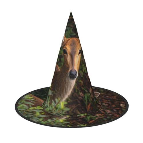 ZAQXSWCDEV Süßer kleiner Hirsch Halloween Hut - Gruseliges Party-Kostüm-Accessoire mit Volldruck-Design - Leichter faltbarer Hexenhut für Halloween, Karneval, Maskerade & Rollenspiel-Events von ZAQXSWCDEV