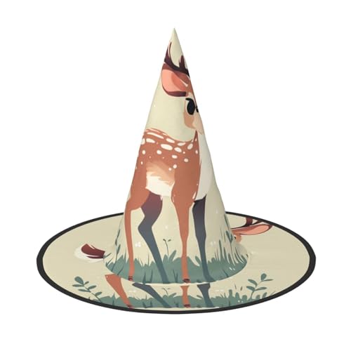 ZAQXSWCDEV Süßer kleiner Hirsch Halloween Hut - Gruseliges Party-Kostüm-Accessoire mit Volldruck-Design - Leichter faltbarer Hexenhut für Halloween, Karneval, Maskerade & Rollenspiel-Events von ZAQXSWCDEV