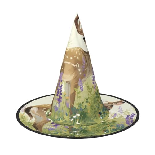 ZAQXSWCDEV Süßer kleiner Hirsch Halloween Hut - Gruseliges Party-Kostüm-Accessoire mit Volldruck-Design - Leichter faltbarer Hexenhut für Halloween, Karneval, Maskerade & Rollenspiel-Events von ZAQXSWCDEV