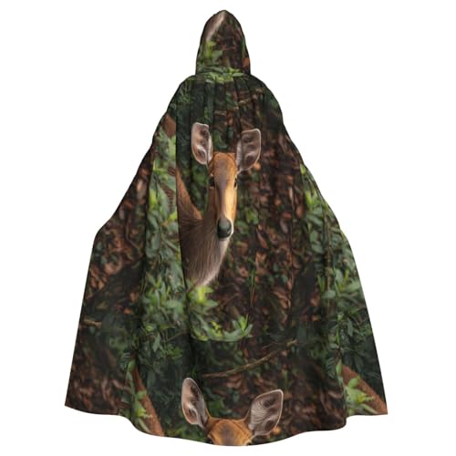 ZAQXSWCDEV Süßer kleiner Hirsch-Kapuzenumhang – Allover-Druck-Design, Polyester-Material, bequem und langlebig, perfekt für Halloween, Cosplay und mehr von ZAQXSWCDEV