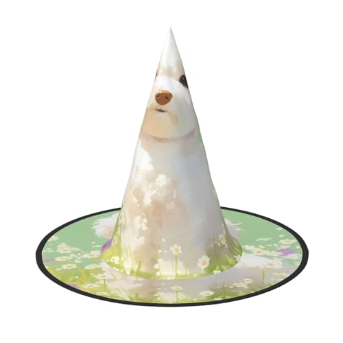 ZAQXSWCDEV Süßer kleiner Hund Halloween Hut - Gruseliges Party-Kostüm-Accessoire mit Volldruck-Design - Leichter faltbarer Hexenhut für Halloween, Karneval, Maskerade & Rollenspiel-Events von ZAQXSWCDEV