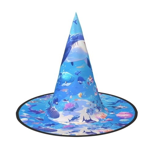 ZAQXSWCDEV The Underwater World Halloween Hut - Gruseliges Party-Kostüm-Accessoire mit Volldruck-Design - Leichter faltbarer Hexenhut für Halloween, Karneval, Maskerade & Rollenspiel-Events von ZAQXSWCDEV
