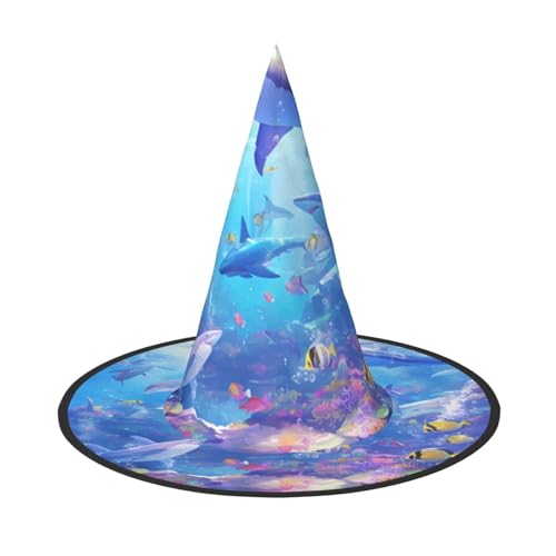 ZAQXSWCDEV The Underwater World Halloween Hut - Gruseliges Party-Kostüm-Accessoire mit Volldruck-Design - Leichter faltbarer Hexenhut für Halloween, Karneval, Maskerade & Rollenspiel-Events von ZAQXSWCDEV