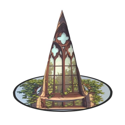 ZAQXSWCDEV The Windows Of The Villa Halloween Hut - Gruseliges Party-Kostüm-Accessoire mit Volldruck-Design - Leichter faltbarer Hexenhut für Halloween, Karneval, Maskerade & Rollenspiel-Events von ZAQXSWCDEV