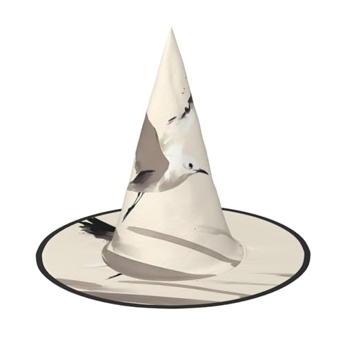 ZAQXSWCDEV Tuschemalerei von Möwen Halloween Hut - Gruseliges Party-Kostüm-Accessoire mit Volldruck-Design - Leichter faltbarer Hexenhut für Halloween, Karneval, Maskerade & Rollenspiel-Events von ZAQXSWCDEV