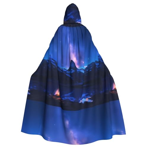 ZAQXSWCDEV Umhang mit Kapuze in der Nacht am See – Allover-Druck-Design, Polyester-Material, bequem und langlebig, perfekt für Halloween, Cosplay und mehr von ZAQXSWCDEV
