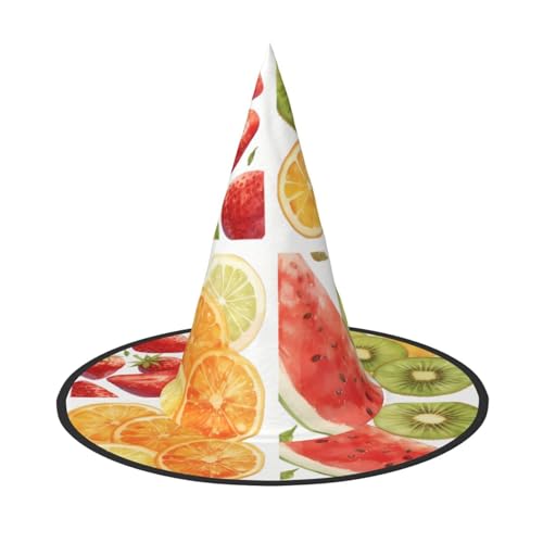 ZAQXSWCDEV Vibrant Fruits Halloween Hut - Gruseliges Party-Kostüm-Accessoire mit Volldruck-Design - Leichter faltbarer Hexenhut für Halloween, Karneval, Maskerade & Rollenspiel-Events von ZAQXSWCDEV