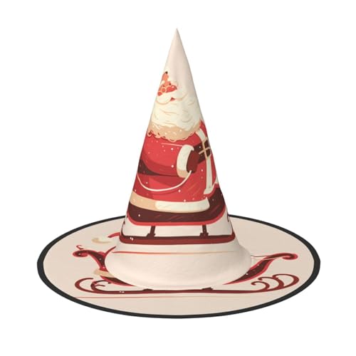 ZAQXSWCDEV Weihnachtsmann und der Schlitten Halloween Hut - Gruseliges Party-Kostüm-Accessoire mit Volldruck-Design - Leichter faltbarer Hexenhut für Halloween, Karneval, Maskerade von ZAQXSWCDEV
