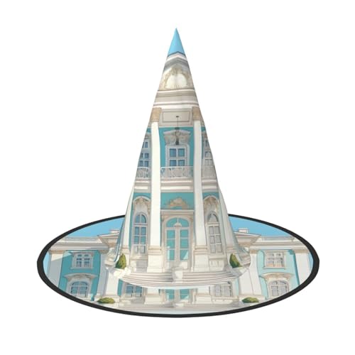 ZAQXSWCDEV White Buildings Halloween Hut - Gruseliges Partykostüm-Accessoire mit Volldruck-Design - Leichter faltbarer Hexenhut für Halloween, Karneval, Maskerade & Rollenspiel-Events von ZAQXSWCDEV