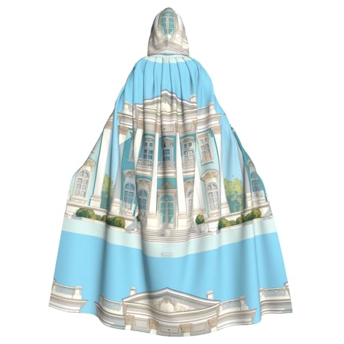 ZAQXSWCDEV White Buildings Kapuzenumhang – Allover-Print-Design, Polyester-Material, bequem und langlebig, perfekt für Halloween, Cosplay und mehr von ZAQXSWCDEV