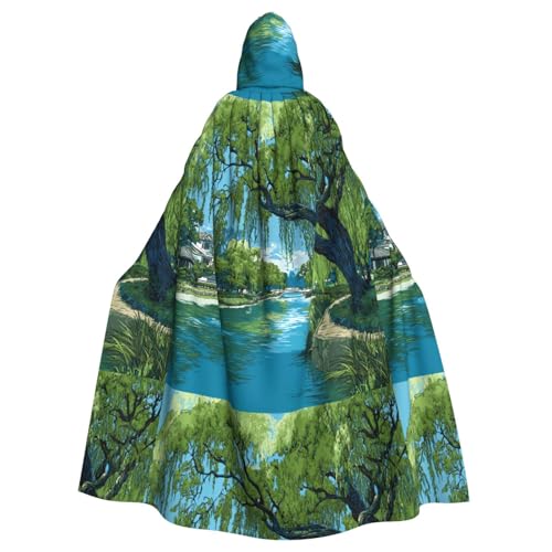 ZAQXSWCDEV Willow Trees By The River Kapuzenumhang – Allover-Print-Design, Polyester-Material, bequem und langlebig, perfekt für Halloween, Cosplay und mehr von ZAQXSWCDEV