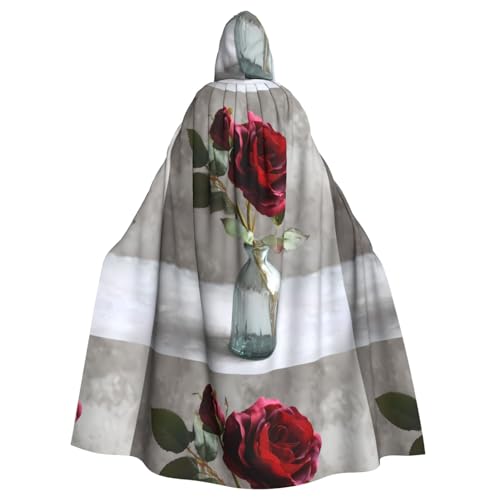 ZAQXSWCDEV Wunderschöner Rosen-Kapuzenumhang – Allover-Print-Design, Polyester-Material, bequem und langlebig, perfekt für Halloween, Cosplay und mehr von ZAQXSWCDEV