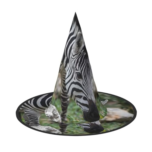 ZAQXSWCDEV Zebra Halloween Hut - Gruseliges Party-Kostüm-Accessoire mit Volldruck-Design - Leichter faltbarer Hexenhut für Halloween, Karneval, Maskerade & Rollenspiel-Events von ZAQXSWCDEV