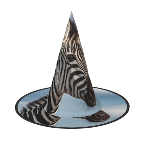 ZAQXSWCDEV Zebra Halloween Hut - Gruseliges Party-Kostüm-Accessoire mit Volldruck-Design - Leichter faltbarer Hexenhut für Halloween, Karneval, Maskerade & Rollenspiel-Events von ZAQXSWCDEV