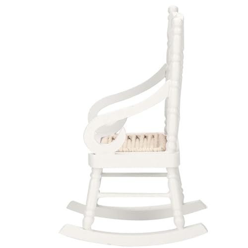 ZASCHMOY 1:12 Puppenhaus Miniaturmöbel Holzschaukelstuhl für Puppenhausdekor mit Gestrickten Seilsitz in Klassischem Weiß (White) von ZASCHMOY