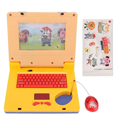 ZASCHMOY Kleinkind-Laptop, Kinderspielzeug-Computer-Laptop mit LED-Musik, Lerncomputer, Elektronische Simulation der Kognitiven Entwicklung, Computerspielzeug (Gelbe einziehbare Maus) von ZASCHMOY