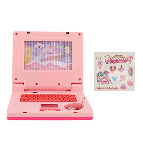 ZASCHMOY Kleinkind-Laptop, Kinderspielzeug-Computer-Laptop mit LED-Musik, Lerncomputer, Elektronische Simulation der Kognitiven Entwicklung, Computerspielzeug (Rosa Nicht einziehbare Maus) von ZASCHMOY
