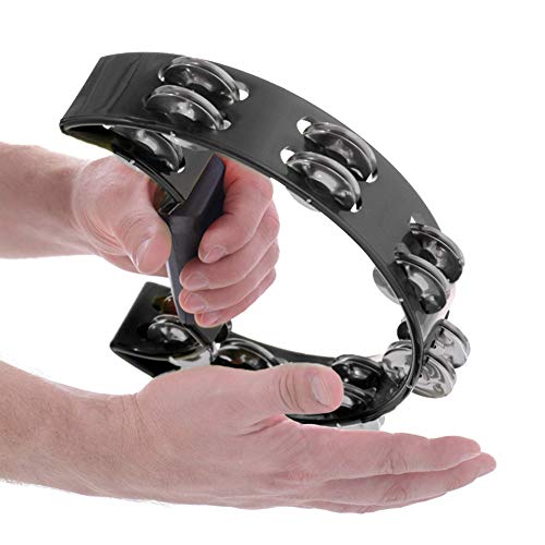 ZASCHMOY Percussion Tambourin mit Doppelreihe Jingles Gelbe Handkupplung Strong Sound Musical Instrument für Erwachsene und Kinder Umweltfreundliches Material Glatte Textur (Black) von ZASCHMOY