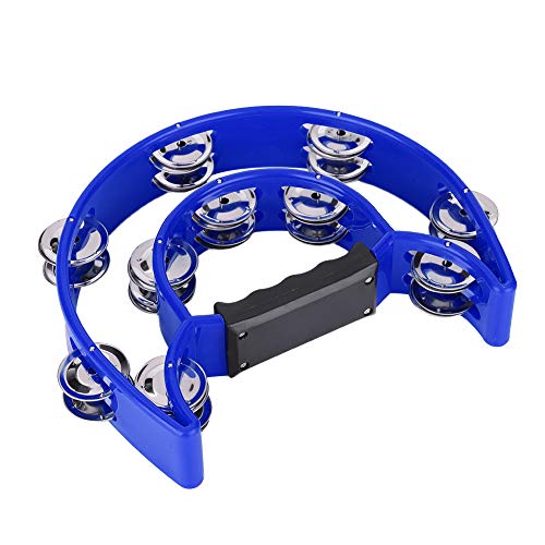ZASCHMOY Percussion Tambourin mit Doppelreihe Jingles Gelbe Handkupplung Strong Sound Musical Instrument für Erwachsene und Kinder Umweltfreundliches Material Glatte Textur (Blue) von ZASCHMOY