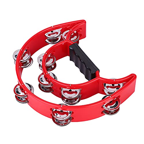 ZASCHMOY Percussion Tambourin mit Doppelreihe Jingles Gelbe Handkupplung Strong Sound Musical Instrument für Erwachsene und Kinder Umweltfreundliches Material Glatte Textur (Rot) von ZASCHMOY