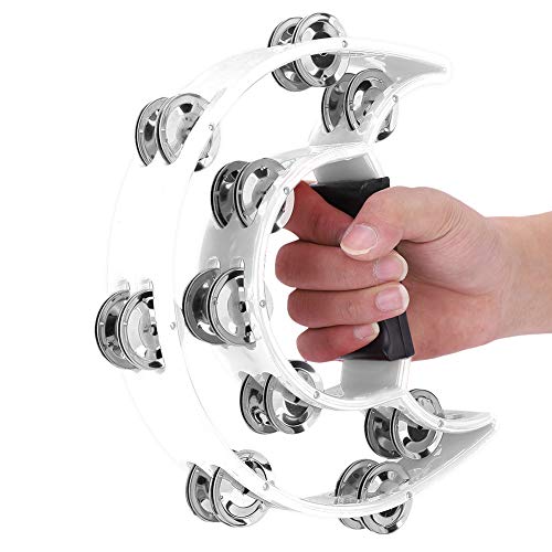 ZASCHMOY Percussion Tambourin mit Doppelreihe Jingles Gelbe Handkupplung Strong Sound Musical Instrument für Erwachsene und Kinder Umweltfreundliches Material Glatte Textur (White) von ZASCHMOY