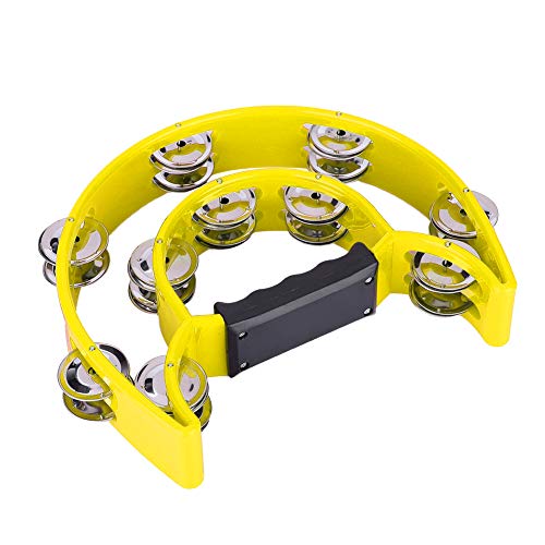ZASCHMOY Percussion Tambourin mit Doppelreihe Jingles Gelbe Handkupplung Strong Sound Musical Instrument für Erwachsene und Kinder Umweltfreundliches Material Glatte Textur (Yellow) von ZASCHMOY