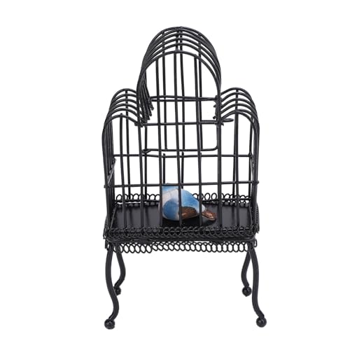 ZASCHMOY Realistisch 1:12 Puppenhaus -Vogelkäfig mit Metallkonstruktion und Eröffnungstür, Ideal für Miniaturhäuser und Puppensammlungen, weiß (Black) von ZASCHMOY