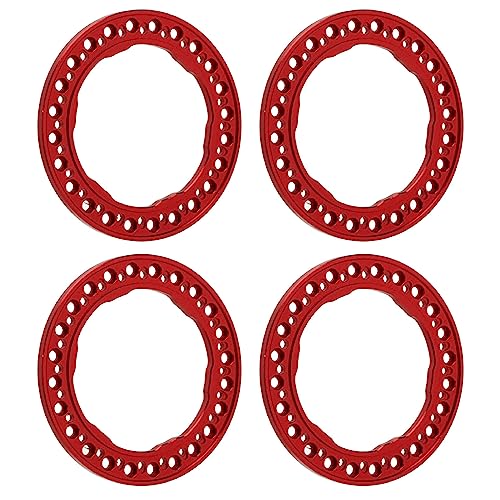 ZAWELIYO 1,9-Zoll-Aluminium-Beadlock-Ringe-4-Pack-RC-RC-Rad-Lock-Kit für 1/10-Skala-Off-Straßenmodell (einschließlich 96 Schrauben) (Rot (1,0 mm Dicke)) von ZAWELIYO