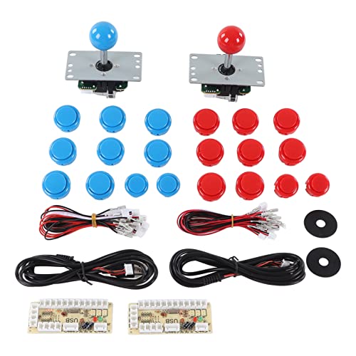 ZAWELIYO 2 Spieler DIY Arcadegame Kit - USB Plug & Play Joystick Encoder, 2 Ball Joystick -Griffe & 20 Buttons | Anpassbarer Kampfstick für PC Retro -Spiele (Blaurot) von ZAWELIYO