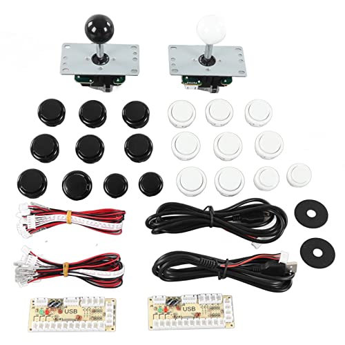 ZAWELIYO 2 Spieler DIY Arcadegame Kit - USB Plug & Play Joystick Encoder, 2 Ball Joystick -Griffe & 20 Buttons | Anpassbarer Kampfstick für PC Retro -Spiele (Schwarz Weiß) von ZAWELIYO