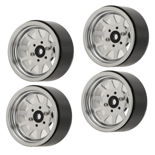 ZAWELIYO 4pcs 1,9 Zinklegierung RC Crawler -12mm Hex Universal Steel Felgen für 1,9 Reifen, 22-Screw-Off-Road-Upgrade-Kit (Silber) von ZAWELIYO