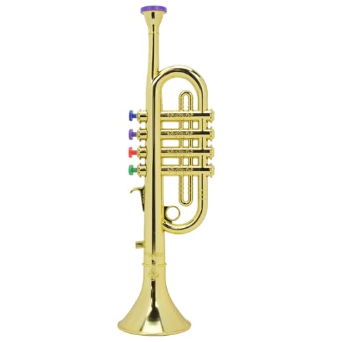 ZAWELIYO Kid -Trompete, Golden Trompete Musikinstrumente Spielzeug für Kid Kleinkind Gefälschte Plastik Vorschulmusikspielzeug, Windinstrument mit 4 Farbschlüssel für Musikalische von ZAWELIYO