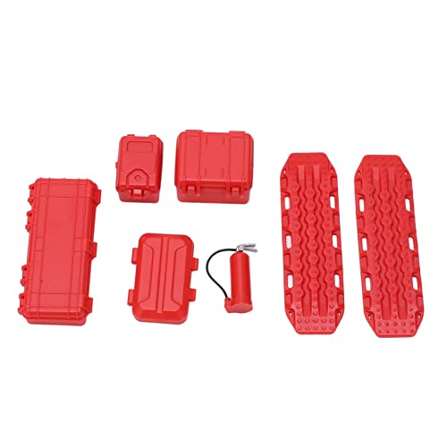 ZAWELIYO RC Auto Feuerlöscher Escape Board Set - Simulation Werkzeug Kasten, Gepäck & Feuerlöscher Set für 1/18 & 1/24 Crawler (Rot) von ZAWELIYO
