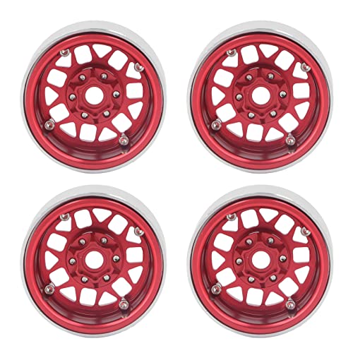 ZAWELYIO 4PCS 1,9 CNC Beadlock -Aluminium Legierung 12mm Sechs Kant Naben mit 56mm Durchmesser Kompatibel mit Axial SCX10 Serie & 1/10 Scale Rock Crawler (Rot) von ZAWELIYO