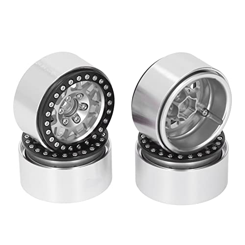 ZAWELYIO 4PCS 1,9 CNC Beadlock -Aluminium Legierung 12mm Sechs Kant Naben mit 56mm Durchmesser Kompatibel mit Axial SCX10 Serie & 1/10 Scale Rock Crawler (Silber) von ZAWELIYO