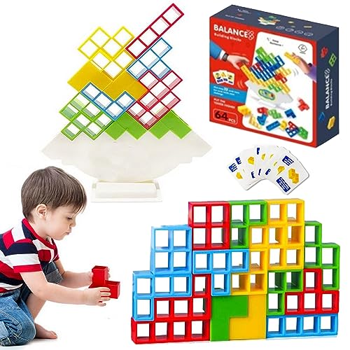 ZAWR 64PCS Tetra Tower,Tetris Tower Balance Game für Kinder und Erwachsene,Kreative Stapelspiel Spielzeug Dekompression Balance Bausteine Holzpuzzle Zusammenbau Tetris Spiele DIY Zusammenbau von Liakai