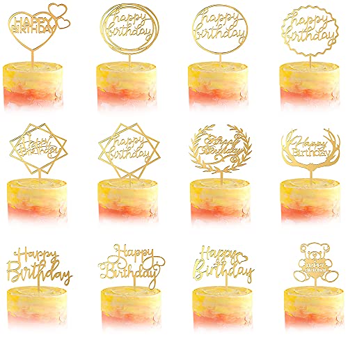 12 Stück Happy Birthday Tortendeko Geburtstag, Kuchendeko Geburtstagsdeko Cake Torten Kuchen Topper, Gold Acryl Cupcake Tortenstecker für Mädchen Junge Mann Frau Kinder Geburtstag Taufe Party Deko 12 Stück Happy Birthday Tortendeko Geburtstag, Kuchendeko Geburtstagsdeko Cake Torten Kuchen Topper, Gold Acryl Cupcake Tortenstecker für Mädchen Junge Mann Frau Kinder Geburtstag Taufe Party Deko von ZAWTR