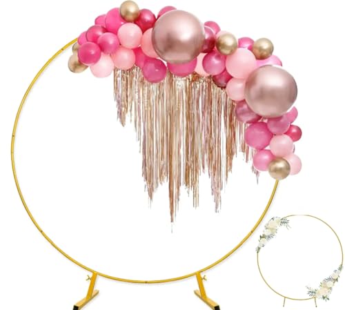 Riesiges rundes goldenes Metall-Ballon-Blumenbogen-Set, abnehmbarer 2 m langer Hochzeitsbogenständer, leicht zu tragen und wiederverwendbar, beste Dekoration für Party-Geburtstage von ZAXER
