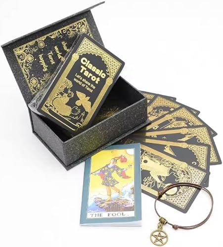 ZAXER Tarotkarten-Set mit 78 Karten Verzierungen - Entdecke die Magie und Weisheit des Tarots in einem stilvollen, eleganten Etui - Schwarz von ZAXER