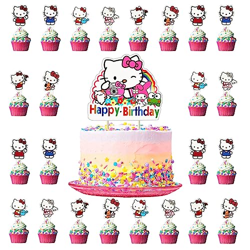 Hello Kitty Kuchendekoration, Hello Kitty Cake Toppers, Cake Toppers, Hello Kitty Cupcake Toppers, Happy Birthday Cake Topper,Cartoon Geburtstagstorte Dekoration von ZAZOOT