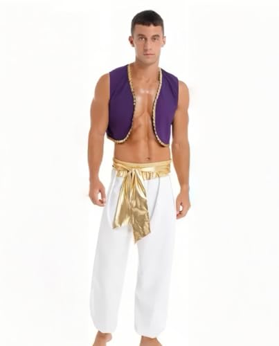 ZBH1985 Arabischer Prinz-Kostüm, violette Weste mit goldfarbenem Rand, weiße Hose mit farbiger Schärpe ZBH1985 Arabischer Prinz-Kostüm, violette Weste mit goldfarbenem Rand, weiße Hose mit farbiger Schärpe von ZBH1985