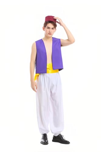 ZBH1985 Arabischer Prinz-Kostüm, violette Weste mit goldfarbenem Rand, weiße Hose mit farbiger Schärpe ZBH1985 Arabischer Prinz-Kostüm, violette Weste mit goldfarbenem Rand, weiße Hose mit farbiger Schärpe von ZBH1985